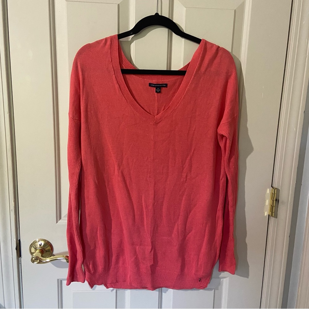 American Eagle Outfitters Coral V-Neck Sweater